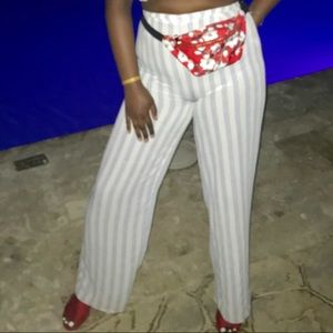 White and Blue Strip Pants